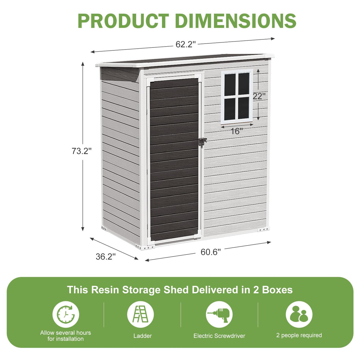 SELLERWE 5x3 FT Outdoor Storage Shed, Waterproof Thicker Small Resin Shed with Floor & Lockable Door & Window & Vents, Plastic Tool Shed for Backyard, Patio, Poolside, Outside, Dove Grey SELLERWE