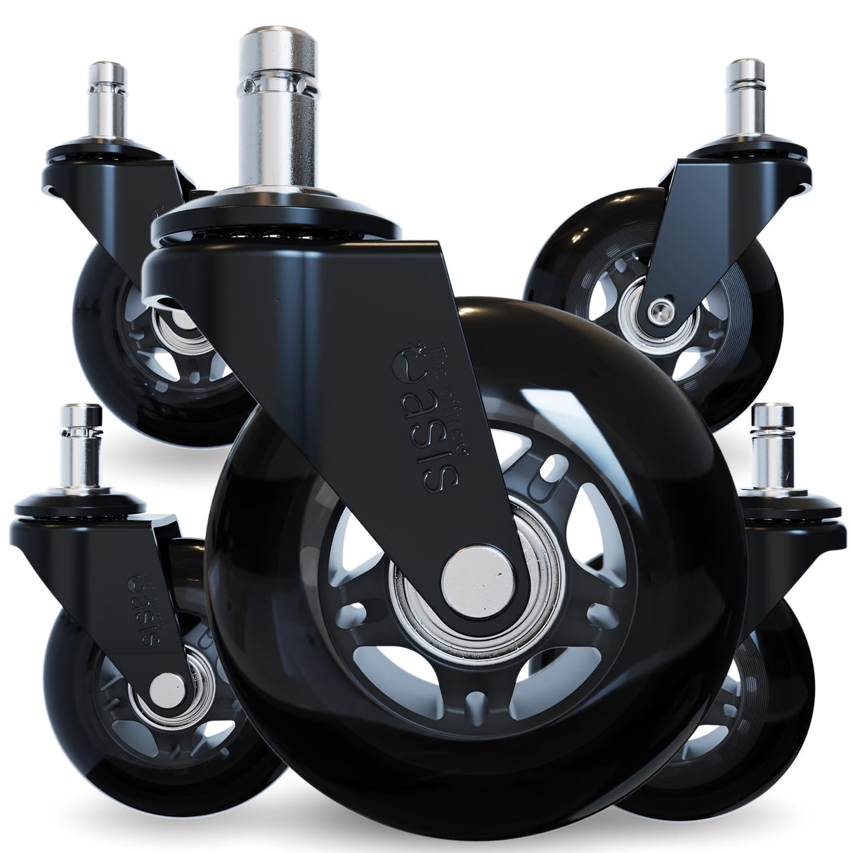 The Original Rollerblade Office Chair Wheels (As Seen On PBS) - Incredibly Smooth & Quiet Rolling Casters - Safe for Hardwood Floors & Carpet - Easy Installation with Universal Fit - Set of 5 - Black The Office Oasis