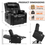 EONIX Dual Motor Oversized Power Lift Recliner Chair for Elderly, 400lbs Heavy Duty Faux Leather Recliner with Massage and Heat, Lay Flat Big and Tall Lift Chair with Cup Holders, Black EONIX