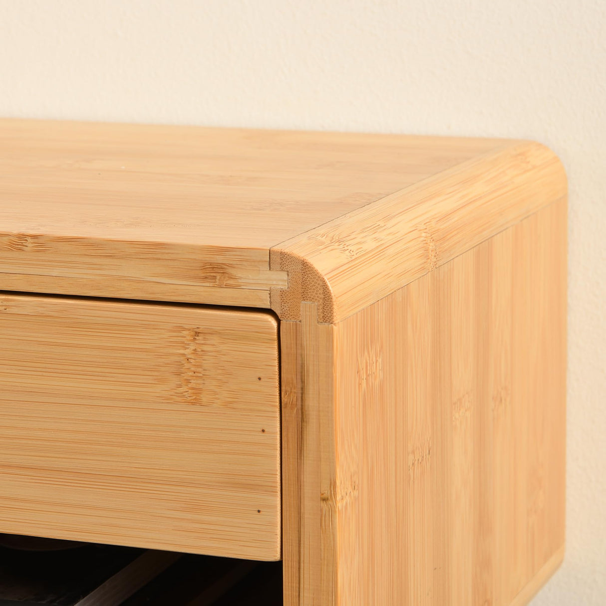 GugiNest Bamboo Floating Nightstand with Storage Drawer, Fully Assembled Wall Mounted Bedside Table with Open Shelf, Modern End Table for Bedroom, Natural GugiNest