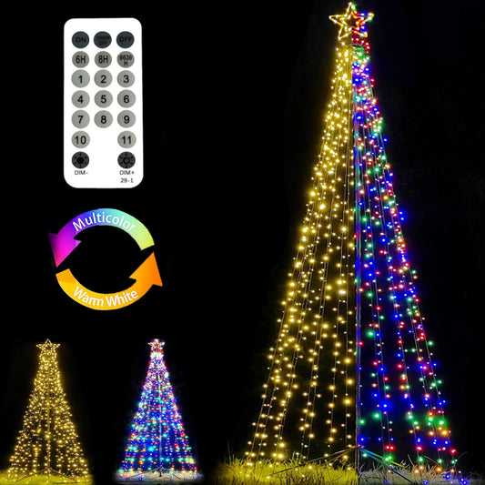 Fairyrain 12Ft Outdoor Lighting Christmas Tree Lights Cone Tall Star Topped Artificial Christmas Trees Arbol de Navidad Outside Decor for Xmas New Year Holiday Multicolor/WarmWhite