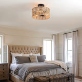 Hchunqjor 3-Light Coastal Woven Flush Mount Light Fixture Boho Rustic Hemp Rope Drum Semi Flush Mount Ceiling Light for Hallway Bedroom Kitchen Entryway Farmhouse Living Room, Black Hchunqjor