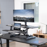VIVO 42 inch Electric Motor Desk Converter, Height Adjustable Riser, Sit to Stand Dual Monitor and Laptop Workstation with Wide Keyboard Tray, Black, DESK-VE42B VIVO