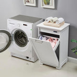 Smhxo Tilt Out Trash Cabinet, Wooden Kitchen Trash Can Cabinet with Deodorising Function, 10 Gallons Hidden Laundry Sorter Cabinet, White Smhxo