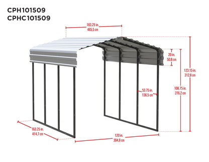 Arrow Carports Galvanized Steel Carport, Compact Car Metal Carport Kit, 10' x 15' x 9', Charcoal