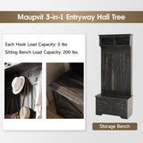 Maupvit Hall Tree with Storage Bench, 71" Entryway Bench with Coat Rack & Storage Cabinet, 4-in-1 Mud Room Organization with Seating, 5 Hooks, Retro Accent Coat Tree for Living Room, Rustic Dark Brown Maupvit