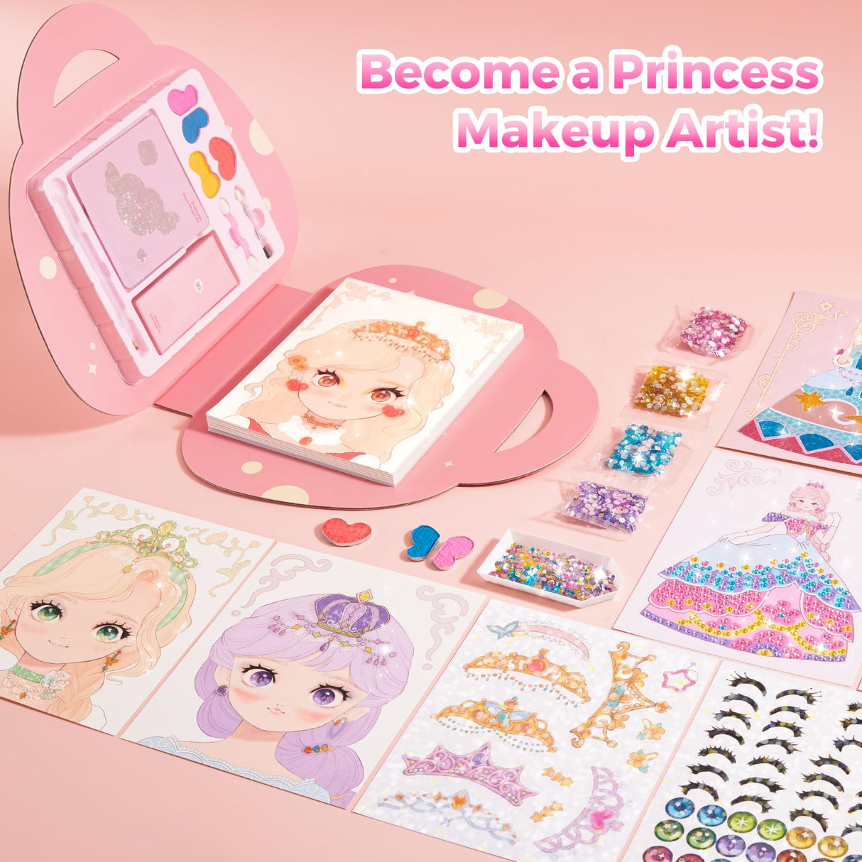 4 in 1 Princess Art Craft Kits, Foil Crafts Art Fun & Gem Painting, Makeup Diamond DIY Activity, Dress Up Sticker Books,Travel Toys, Ideal Toys for Girls Ages 6 7 8+ Years Old Jar Melo