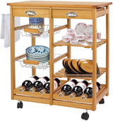 HomGarden Wood Rolling Kitchen Island Storage Cart Dining Trolley Microwave Cart w/Drawer Shelves Basket Stand Counter Top Table HomGarden