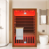 Efficraft Infrared Home Sauna Room 2 Person Hemlock Wooden Indoor Dry Sauna with Bluetooth Speakers & Red Light 1950W LCD Control Panel Temp and Time Pre-Set,1-Year Aftersale Efficraft