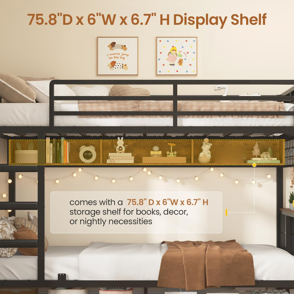 VIAGDO Bunk Bed Twin Over Twin with Charging Station and LED Lights, Heavy Duty Metal Bunk Bed with Desk and 3 Storage Drawers, Utility Storage Shelf and Boxes, No Box Spring Needed, Black VIAGDO