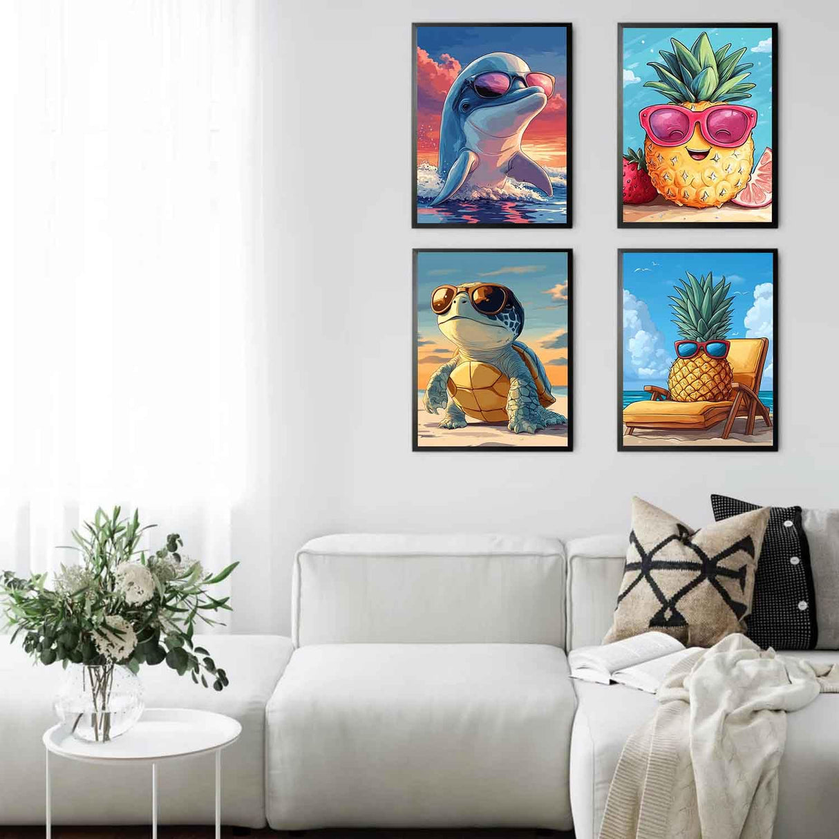 ZXQL 4 Pack Sea Turtle Paint by Numbers Kit for Adults Beginners, 12" Wx16 L Dolphin Paint by Numbers for Adults Rolled up Canvas for Painting Home Decor Creative Wall Art with Nice Gift Box ZXQL