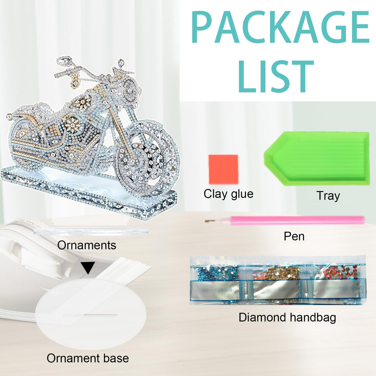 JZHYOAN Diamond Artistic Desktop Ornaments, DIY Diamond Desk Placement, Motorcycle Special Shape Decoration, Desktop Table Decoration Home, Office Car Decorative Tabletop JZHYOAN