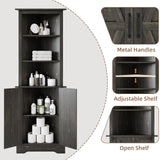 4 EVER WINNER Tall Corner Cabinet with Barn Doors, 5-Tier Farmhouse Storage Cabinet with Adjustable Shelves for Corner, Home Space Saver for Living Room, Bathroom, Hallway, Rustic Oak 4 EVER WINNER