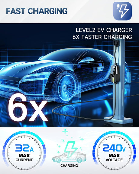 EVDANCE Level 2 EV Charger - Portable 32A EV Charger NEMA 14-50 with 25ft Cable, Adjustable Current/Delay Charging for Electric Car Charger EVDANCE