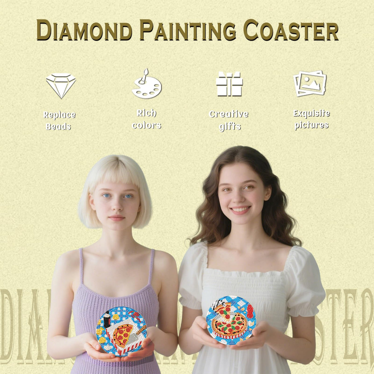 DOTZSO 8 Pcs Delicious Food Diamond Art Coaster Kits with Holder,Diamond Painting Coasters for Adults Beginners,Party Home Decor Abstract,Fun Gifts for Women DOTZSO