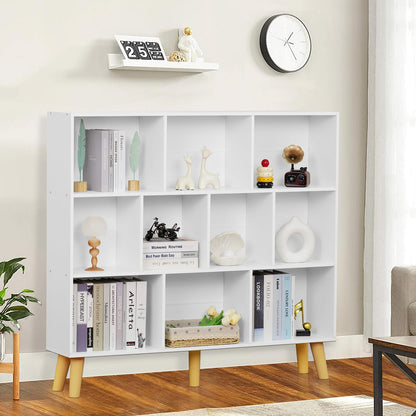 YAHARBO Modern White 10-Cube 3-Tier Bookshelf with Legs for Stylish Storage