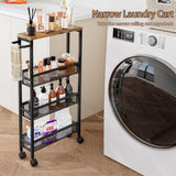 Slim Rolling Cart 4 Tier Narrow Storage Cart on Wheels with MDF Board Top and Metal Handle for Small Space Kitchen Living Room Home Office Pantry Bathroom Laundry Room(16.54×5.12×30.31 inch) AZERPIAN