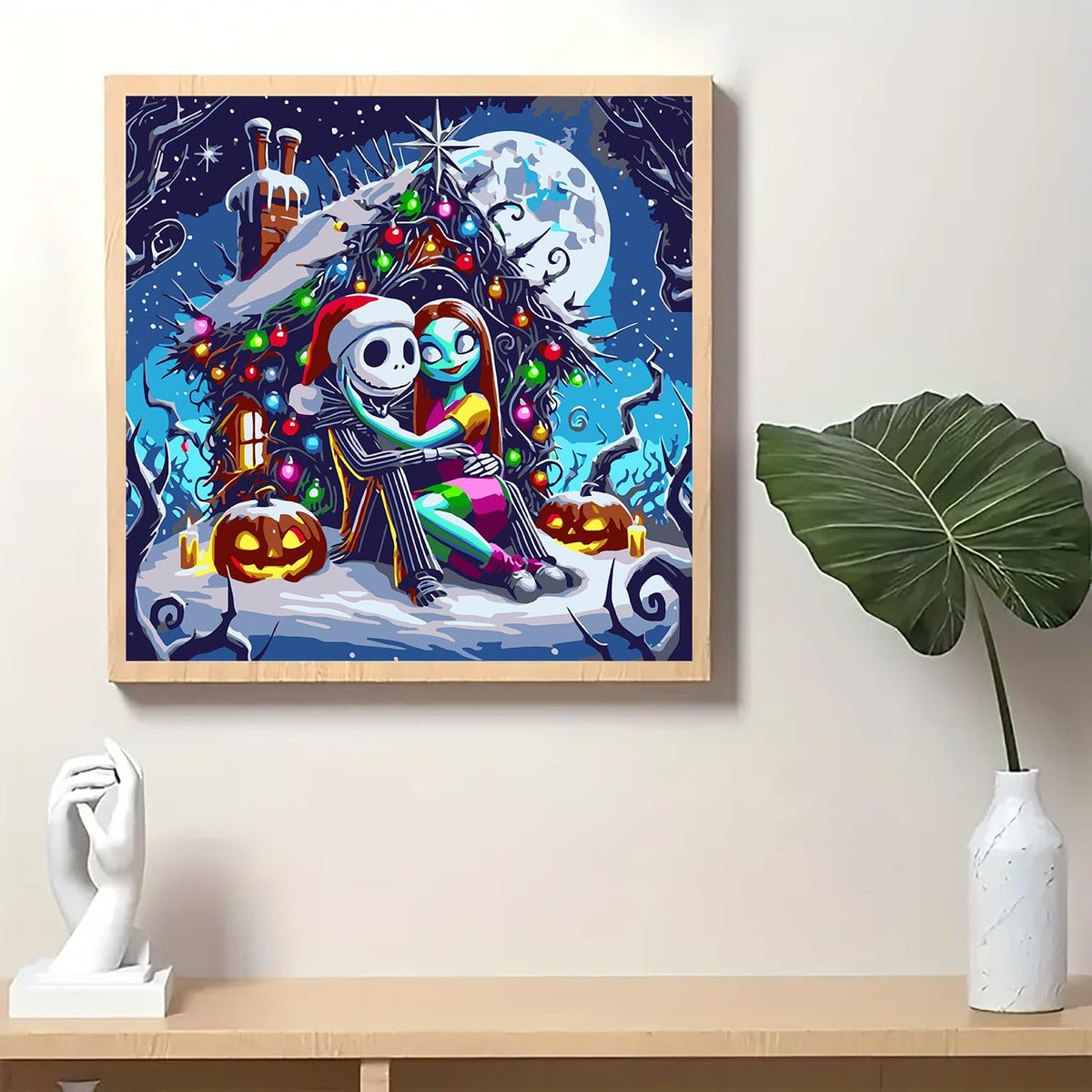 Jack and Sally Paint by Numbers for Adults, DIY Christmas Moon Paint by Numbers Kits for Adults Beginners Without Frame, Acrylic Paint on Canvas Painting Kits for Home Decor 16x16 Inch AWLNKMC