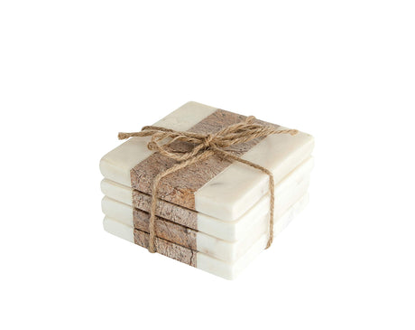 Creative Co-Op Square Marble Coasters with Jute String (Set of 4 Pieces) Glasses and Bar Tools, Brown, 4 Count Creative Co-Op