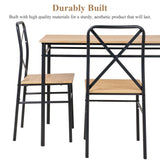 VECELO 5-Piece Kitchen Dining Table Set, Wood Tabletop & Heavy-Duty Metel Frame, Rectangle Dinette with 4 Chairs for Small Space, Breakfast Nook, Natural & Black VECELO