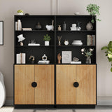 TUSY 4-Piece Large TV Stand with Bookshelves for TVs up to 75”, Wall Unit Entertainment Center with Doors, TV Cabinet for Living Room, Bedroom & Home Theater, Black TUSY