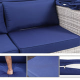 olimix Patio Furniture Set, 6 Pieces All Weather Wicker Rattan Conversation Set with Canopy, Outdoor Sectional Sofa Set w/Adjustable Backrest, Chaise Chair Daybed w/Storage Table, Grayish-White/Blue olimix