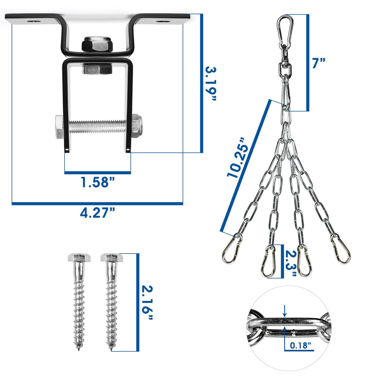 Yes4All Punching Bag Hangers, Swing Hanger For Punching Bag - Heavy Bag Hanger - Bag Chain For Boxing Stand - Indoor Outdoor Hanging, 360 Rotate Swivel,2 Screws, Heavy Bag Chain and Swivel Yes4All