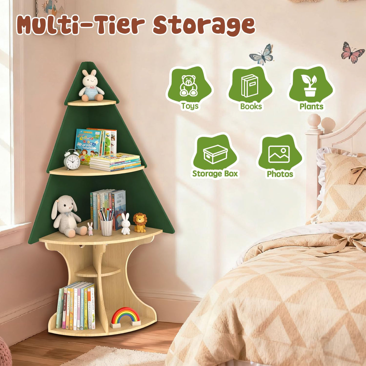 LAKNUAL Bookshelf for Kids, Children Tree-Bookshelf, Space-Saving Montessori Toddler Corner Bookcase for Nursery, Kindergarten, Kids Rooms LAKNUAL