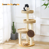 Solid Wood Cat Tree,Modern Cat Tower with Scratching Posts, Hand-Woven Beds & Toys | Heavy-Duty 20lbs Capacity,Indoor Cat Furniture for Big Cats Zonoria Zephyria