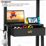 Mobile TV Cart with Drawer,for 23-75 inch Flat/Curved Screen Up to 120lbs,Adjustable Height Rolling TVs Floor Stand with 2 Tiers Shelves,Locking Wheel,for Indoor Outdoor,Max VESA 600x400mm,Black Aokitsink