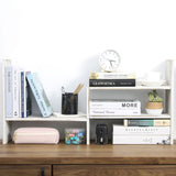 MyGift Adjustable Whitewashed Solid Wood Desktop Storage Organizer Display Shelf Book Rack, Office Desk Bookshelf MyGift