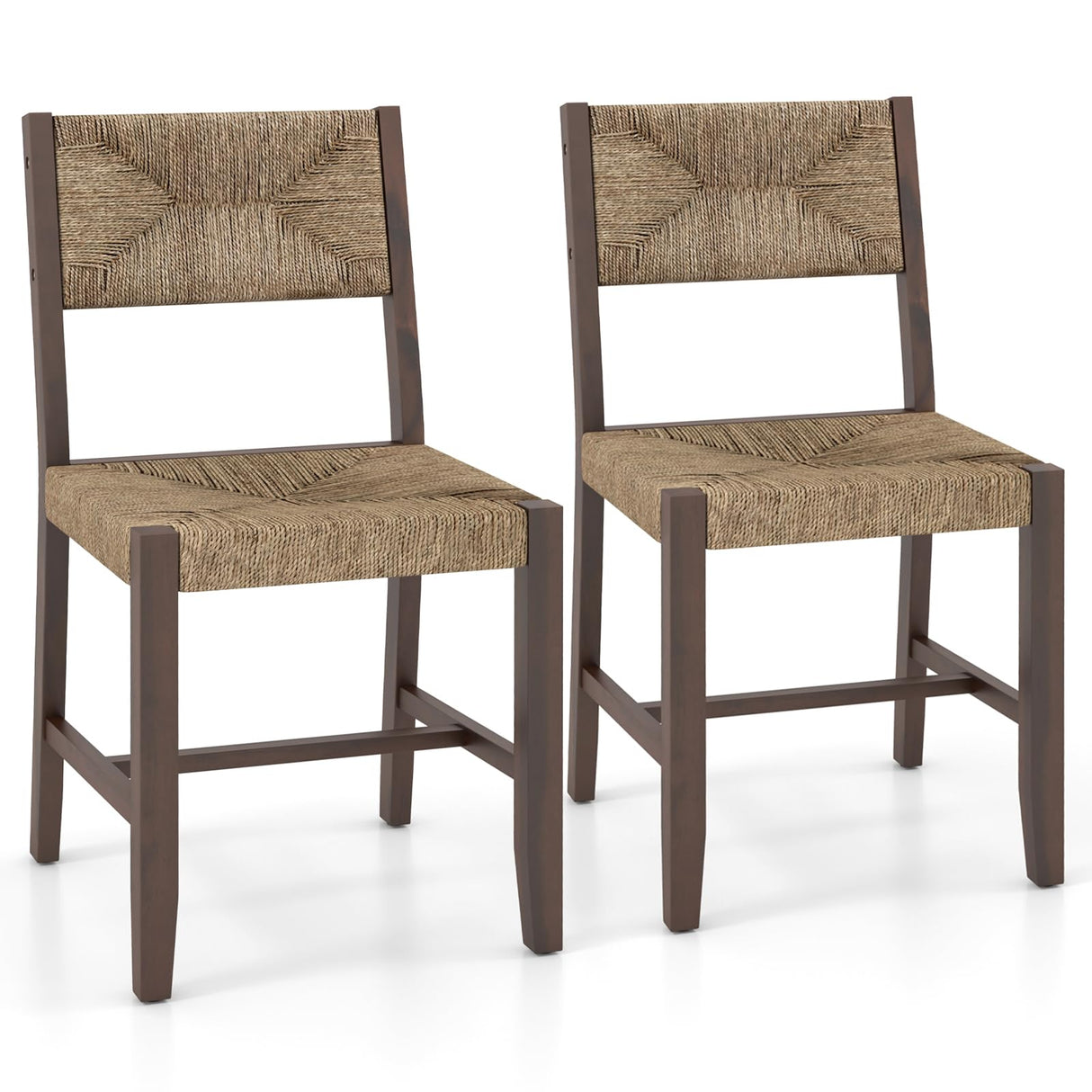 GOFLAME Wooden Dining Chairs Set of 2, Boho Farmhouse Cane Chairs with Natural Weave Seagrass Rattan Backrest & Seat, Armless Rattan Accent Chairs with Solid Wood Frame for Kitchen Dining Room GOFLAME
