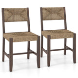 GOFLAME Wooden Dining Chairs Set of 2, Boho Farmhouse Cane Chairs with Natural Weave Seagrass Rattan Backrest & Seat, Armless Rattan Accent Chairs with Solid Wood Frame for Kitchen Dining Room GOFLAME