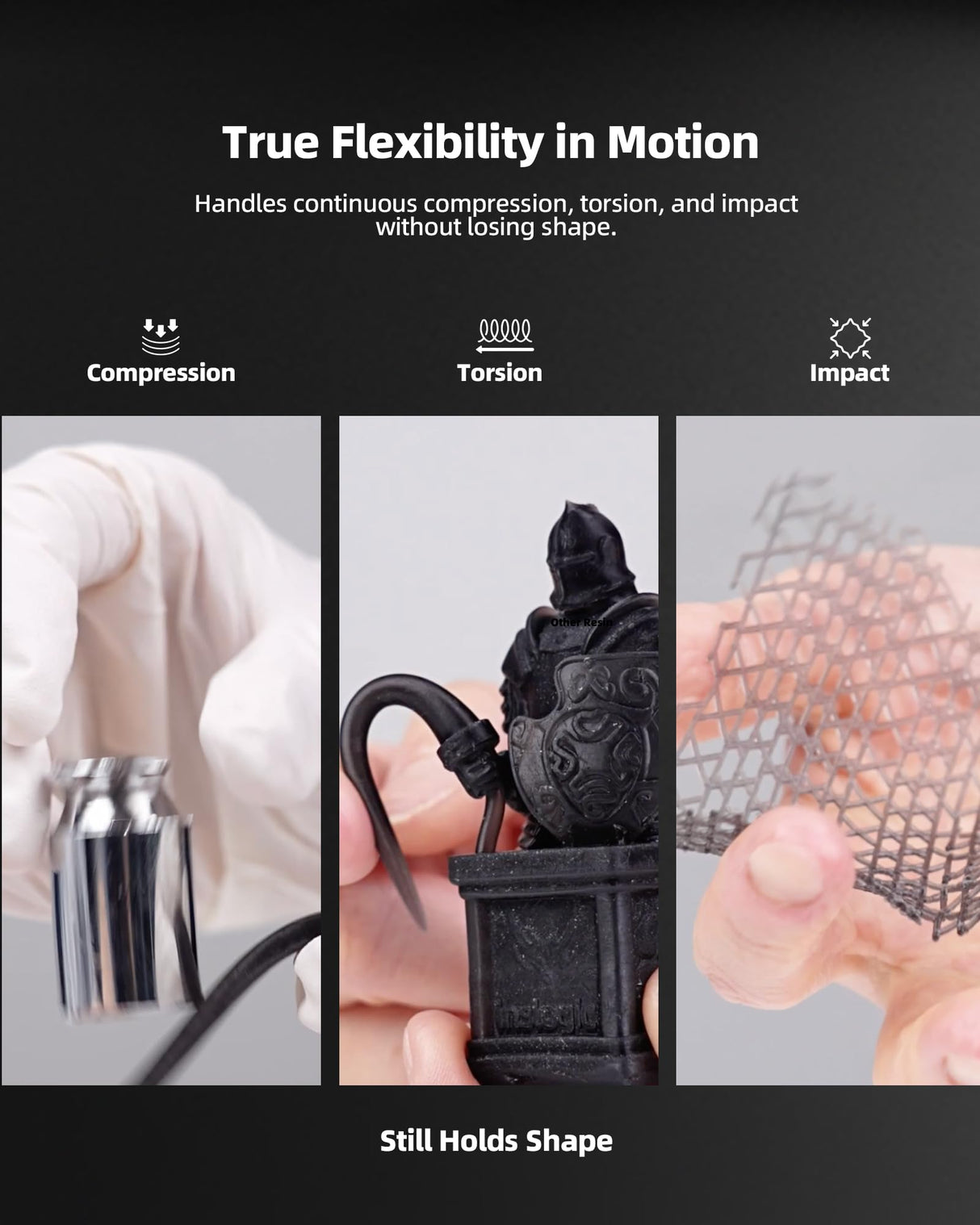 Inslogic Flexible 70A Resin 3D Printer Resin, 1KG 3D Printing Resin for Printing Soft and Flexible Items, Bendable and Not Brittle, Fast Curing 405nm UV Photopolymer Resin, 1KG Black Inslogic