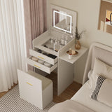 ARTETHYS Small Vanity Desk Set with Flip-top Mirror and Lights White Integrated Makeup Table for Small Space Compact Mini Dressing Table with Fold-up Panel and Storage Chair for Bedroom ARTETHYS