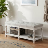 Janoray Farmhouse Storage Bench Wooden Entryway Upholstered Tufted Ottoman Bench for Bedroom End of Bed Hallway Organizer, Beige Janoray