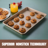 JOHO BAKING Cookie Sheet Baking Pan Set, Professional Baking Sheet for oven Nonstick, 2 Piece Bakeware Set, 9x13in,10x15in, Textured, Gold JOHO BAKING