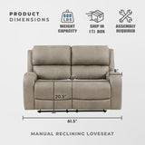 Lexicon Recliner Couch, Wall Hugger Sofa Recliners, Home Theater Seating Dual Reclining Couch, Manual Recliner Couches for Living Room, Bedroom, Office, Apartment, 61.5'' Loveseat Recliner, Brown Lexicon