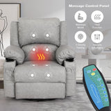 Swivel Recliner Chairs with Massage and Heat, Overstuffed Leather Rocker Recliner Chair for Adults, Manual Oversized Rocking Single Sofa Recliners with Cup Holders for Living Room,Grey KCREAM