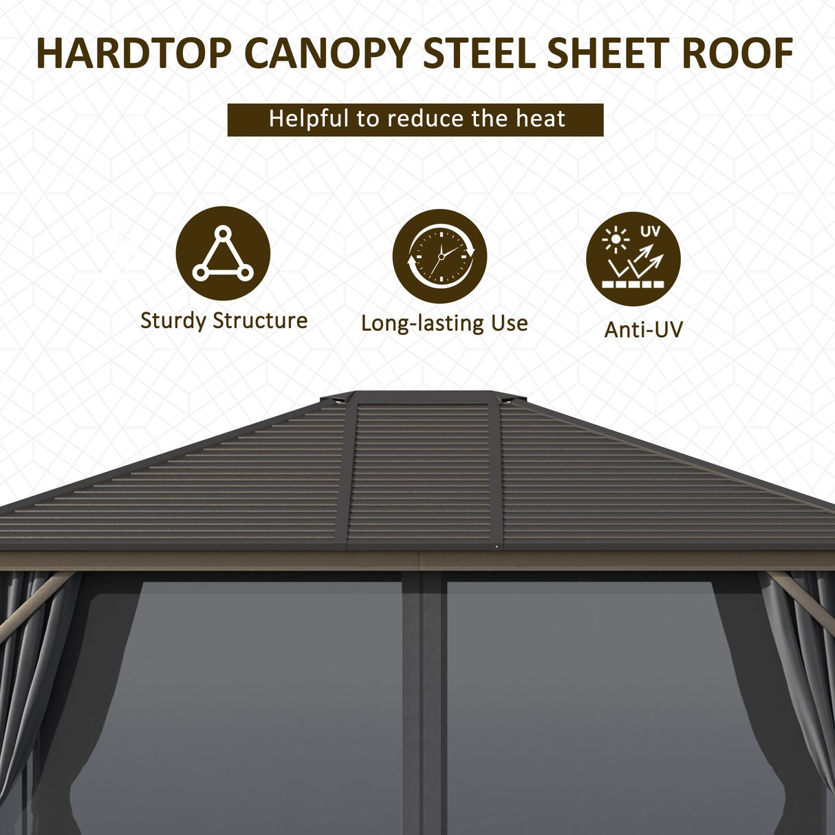 Outsunny 10' x 12' Hardtop Gazebo with Curtains and Netting, Permanent Pavilion Metal Single Roof Gazebo Canopy with Aluminum Frame and Hooks, for Garden, Patio, Backyard, Dark Gray Outsunny