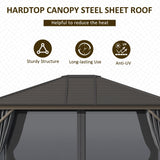 Outsunny 10' x 12' Hardtop Gazebo with Curtains and Netting, Permanent Pavilion Metal Single Roof Gazebo Canopy with Aluminum Frame and Hooks, for Garden, Patio, Backyard, Dark Gray Outsunny
