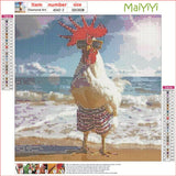 MaiYiYi Cock Diamond Painting by Numbers, 5D Full Round Drill Beach Chicken Diamond Painting Cross Stitch Kit, Funny Chicken Diamond Painting Set for Adult Beginners Wall Art Decor (30X30 CM) MaiYiYi