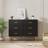 GarveeHome 6 Drawer Dresser, Modern Wooden Dresser with Gold Handles and Storage Space, Chest of Drawers for Bedroom, Hallway, Living Room and Entryway, Black GarveeHome