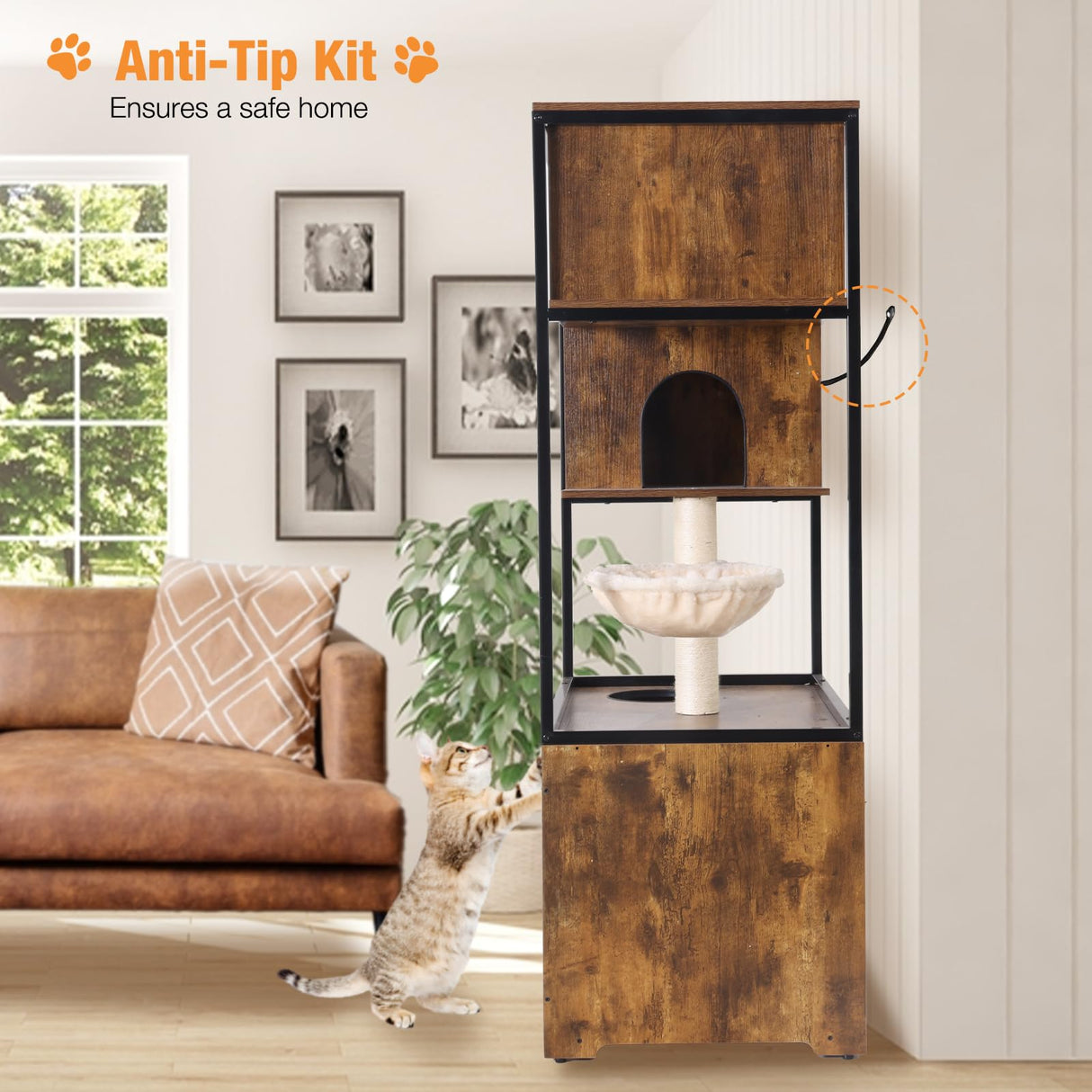 Cat Litter Box Enclosure,Hidden Litter Box Furniture with Metal Frame,Wooden Kitty House with Barn Door,Wooden Cat Washroom Furniture,Fit Most of Litter Box (Wood, M) Suumerpety