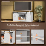 ZPK Farmhouse TV Stand for 65 Inch TV, Modern Television Stands Mid Century Media Entertainment Center with Sliding Barn Doors and Storage Cabinets, Console Table for Living Room, Bedroom (White) ZPK