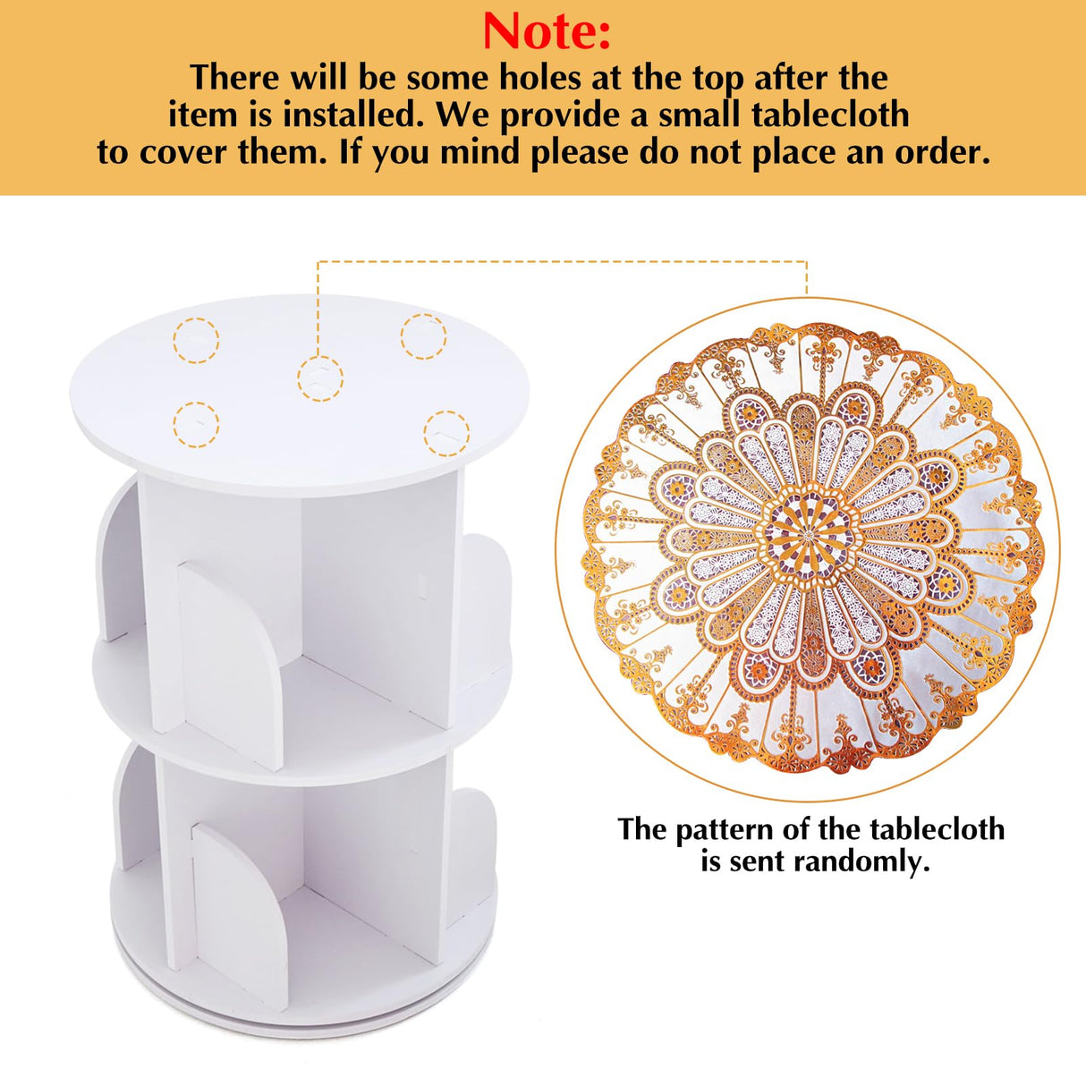 BJTDLLX 360° Rotating White Bookshelf, 2-Tier Freestanding Storage for Home & Office BJTDLLX