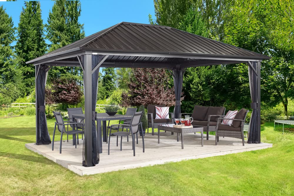 Genova Gazebo 12 x 16 ft. Steel roof - WoodArtSupply