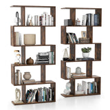 Tangkula 5-Tier S-Shaped Bookshelf - Rustic Brown Geometric Display & Room Divider Tangkula