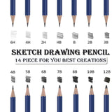 Daerthotk Pencils Drawing Sketching Set 14 pcs Graphite (12B - 6H) Kit Soft Pencils Ideal Gift for Drawing Art, Sketching, Shading, Artist Pencils for Beginners Pro Artists Daerthotk