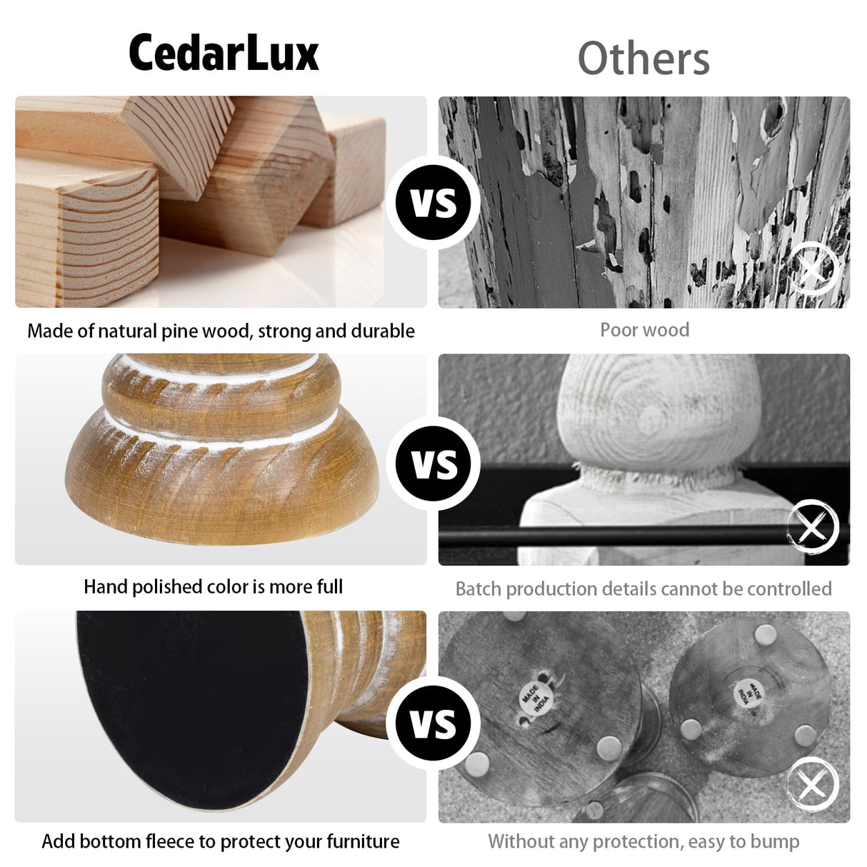 Pillar Candle Holder, Farmhouse Wood Candle Holder, Rustic Wooden Candle Stand, Vintage Small Wooden Candlestick Holders for Living Room, Table Centerpiece, Brown CEDARLUX